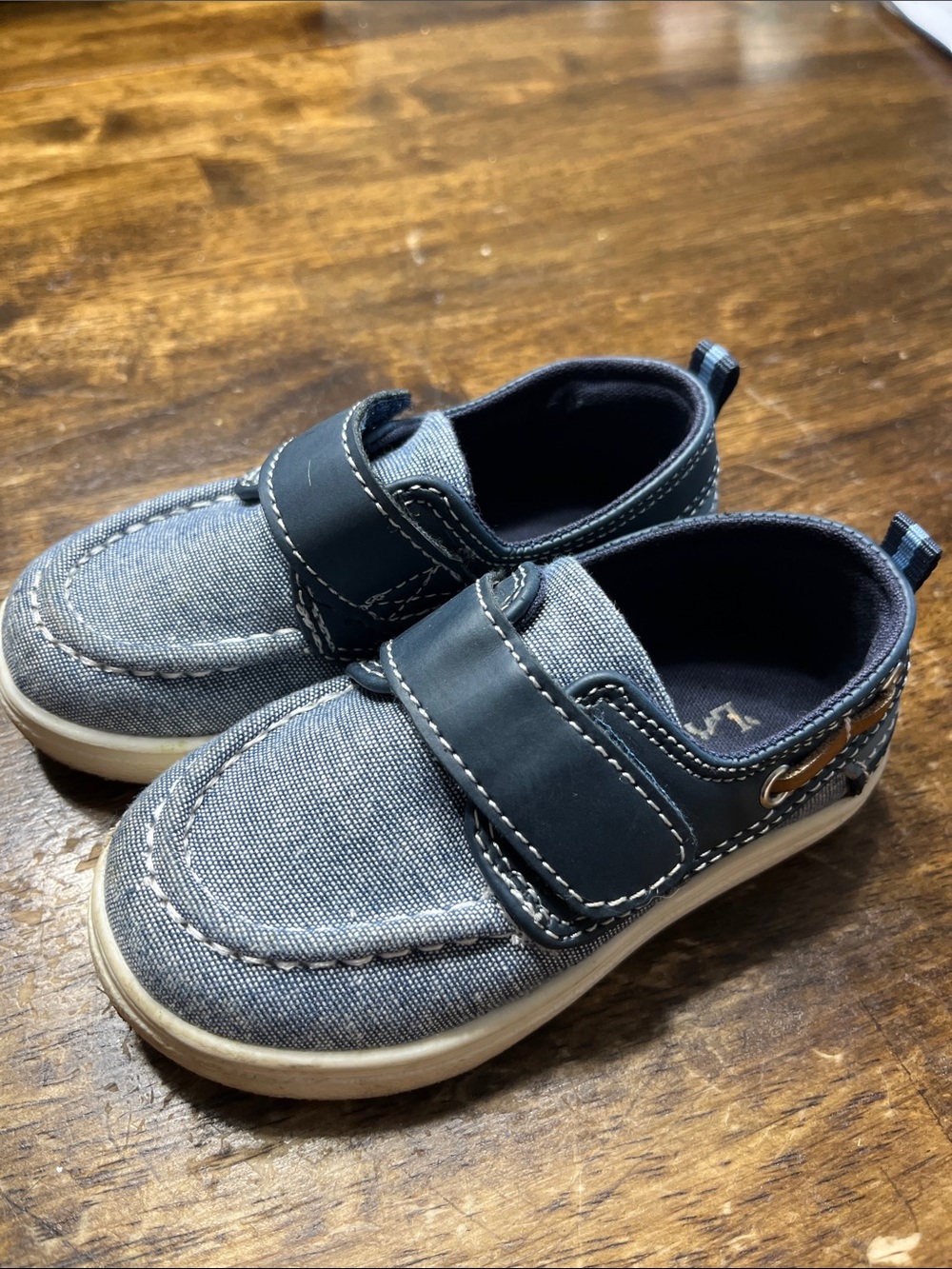 Boys Navy Slip-On Canvas Sneakers with Hook-and-Loop Strap size 6